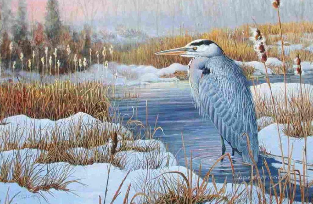 pájaro en el agua invierno nieve Pintura al óleo